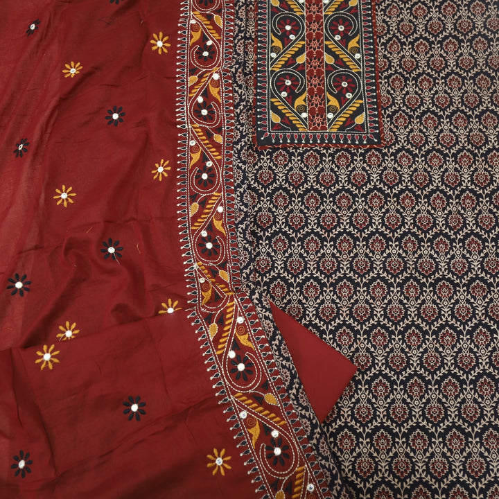 Mayra Oil Black Kutch Mirror Neck Work Cotton Suit Set
