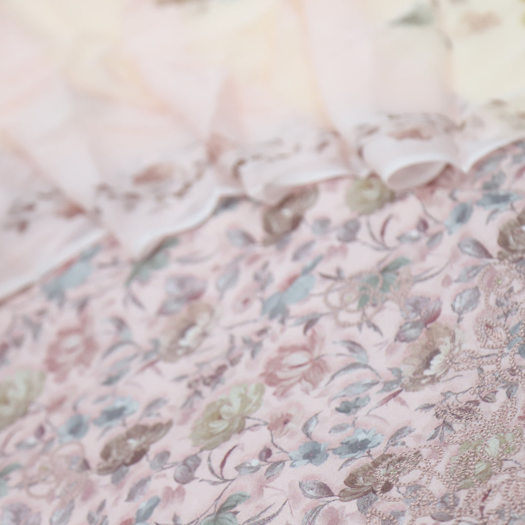 Bahaar Pink Pearl Embroiderey Floral Print Premium Pashmina Suit Set