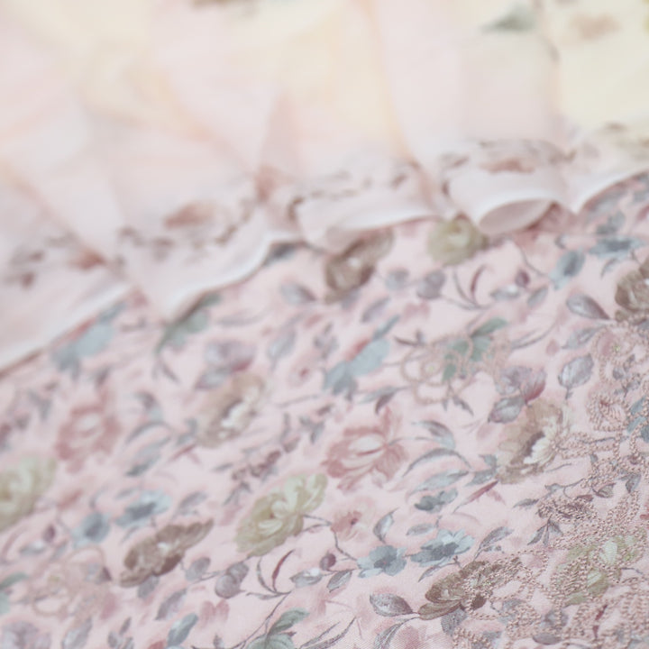Bahaar Pink Pearl Embroiderey Floral Print Premium Pashmina Suit Set