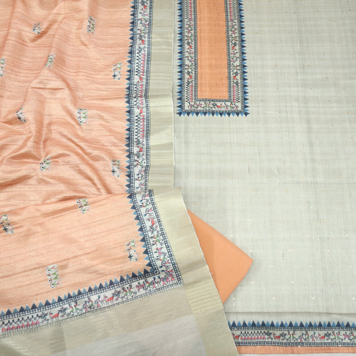 Fanaa Beige with Peach Zari Work Printed Tussar Chanderi Suit Set