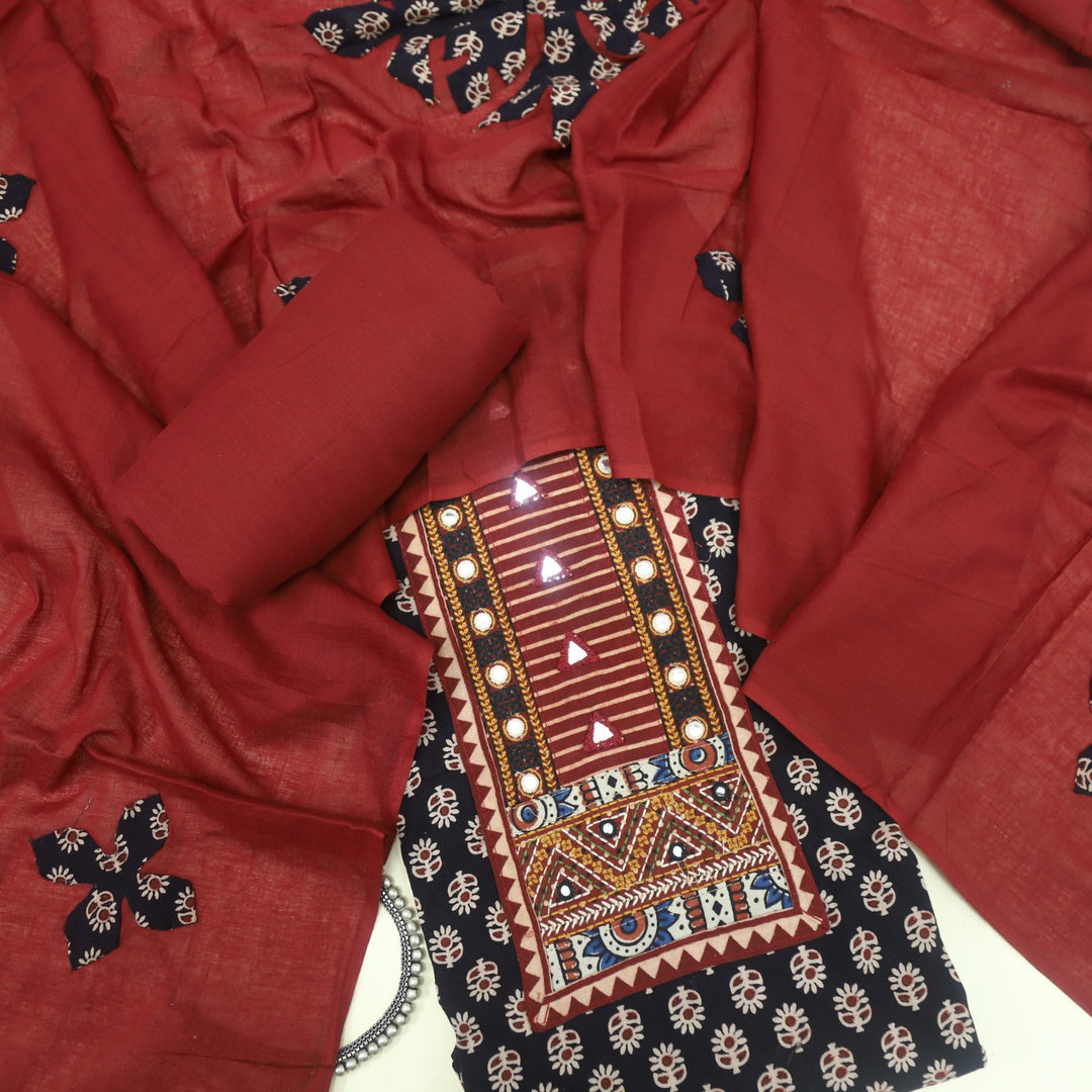 Khairiyat Leather Black Kutch Neck Inspired Neck Work Cotton Suit Set