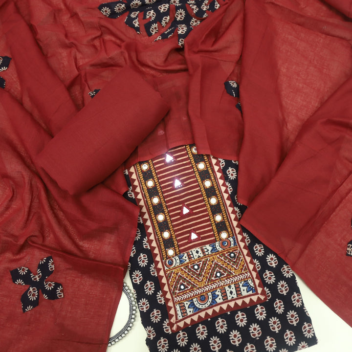 Khairiyat Leather Black Kutch Neck Inspired Neck Work Cotton Suit Set