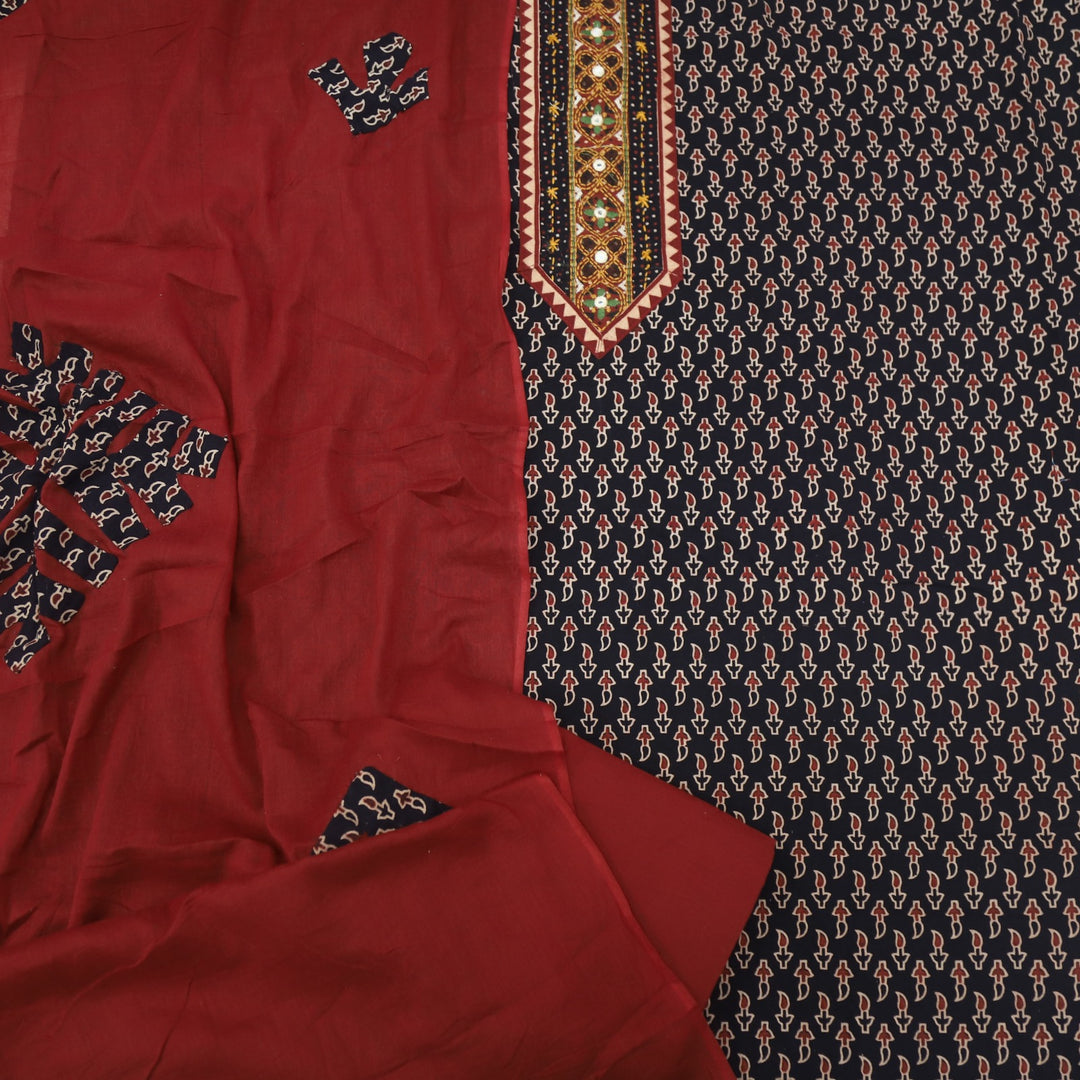 Khairiyat Night Black Kutch Neck Inspired Neck Work Cotton Suit Set