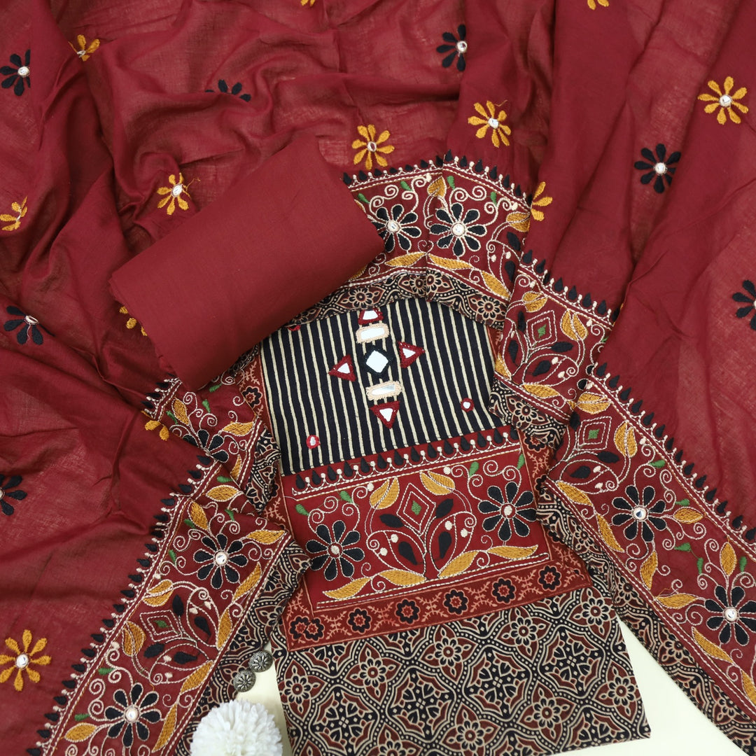 Khairiyat Shadow Black Kutch Neck Inspired Neck Work Cotton Suit Set