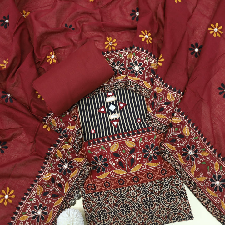 Khairiyat Shadow Black Kutch Neck Inspired Neck Work Cotton Suit Set