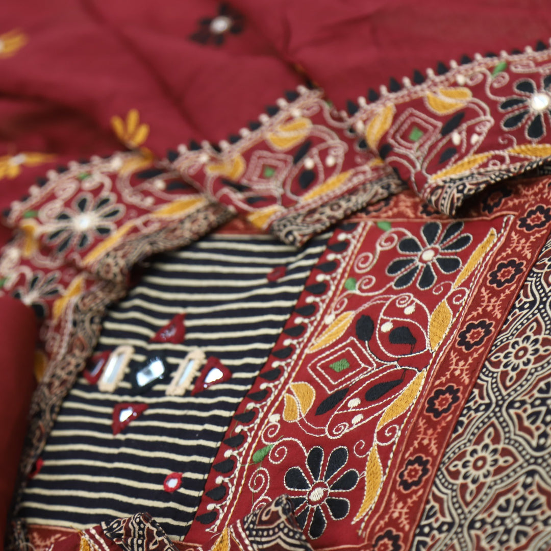 Khairiyat Shadow Black Kutch Neck Inspired Neck Work Cotton Suit Set