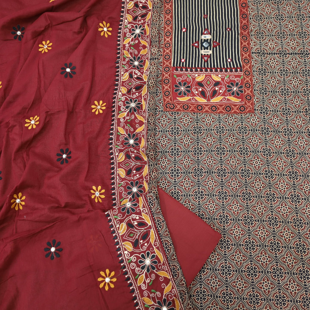 Khairiyat Shadow Black Kutch Neck Inspired Neck Work Cotton Suit Set