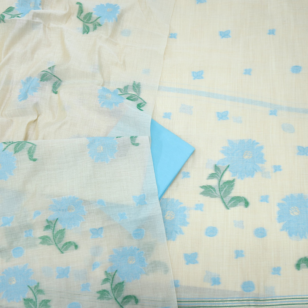 Roop Sky Blue Authentic Jamdani Floral Weaved Suit Set