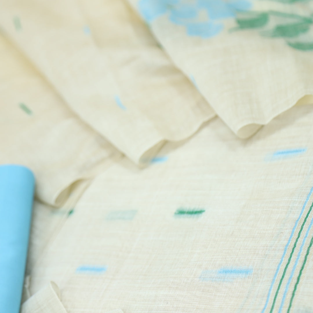 Roop Sea Blue Authentic Jamdani Floral Weaved Suit Set