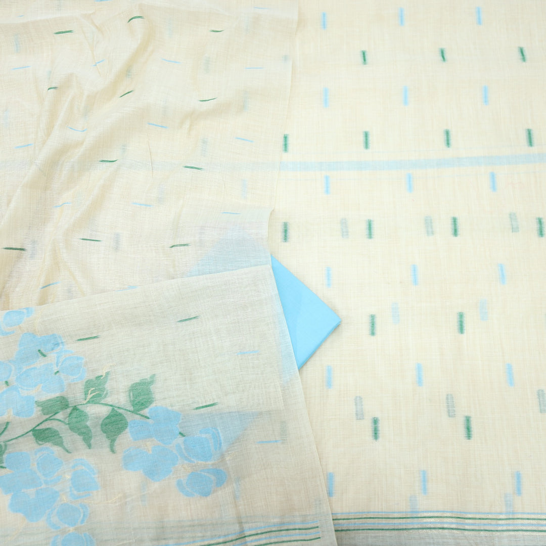 Roop Sea Blue Authentic Jamdani Floral Weaved Suit Set