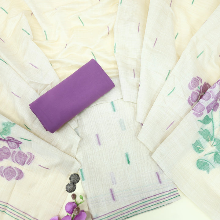 Roop Twirch Purple  Authentic Jamdani Floral Weaved Suit Set