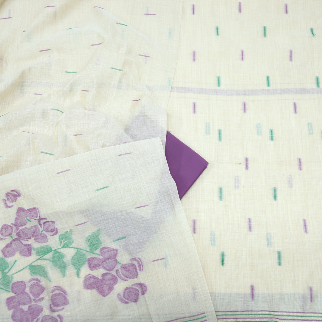 Roop Twirch Purple  Authentic Jamdani Floral Weaved Suit Set