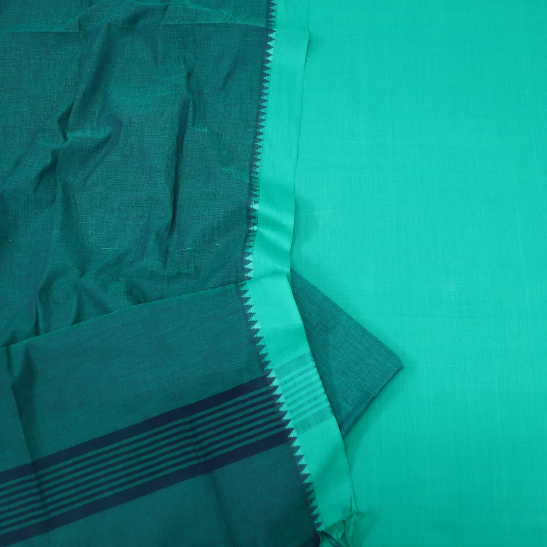 Sanskruti Teal Blue with Dark Blue Dupatta South Cotton Temple Hem Suit Set
