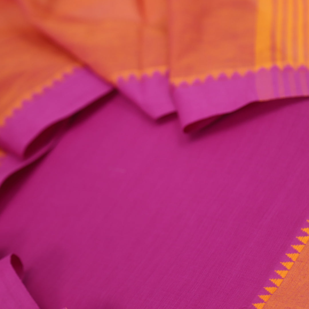 Sanskruti Magenta Purple with Orange Dupatta South Cotton Temple Hem Suit Set