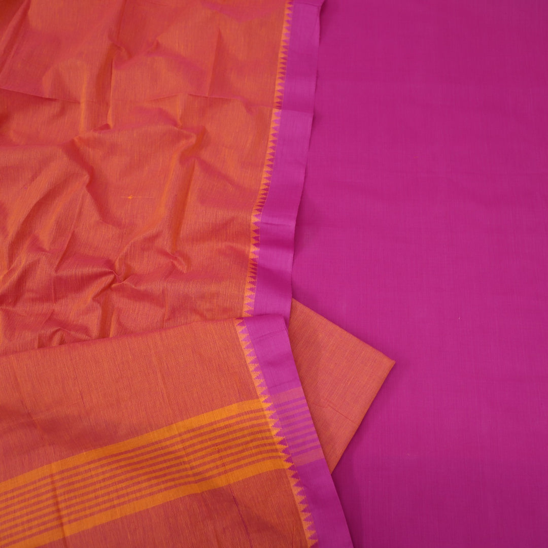 Sanskruti Magenta Purple with Orange Dupatta South Cotton Temple Hem Suit Set