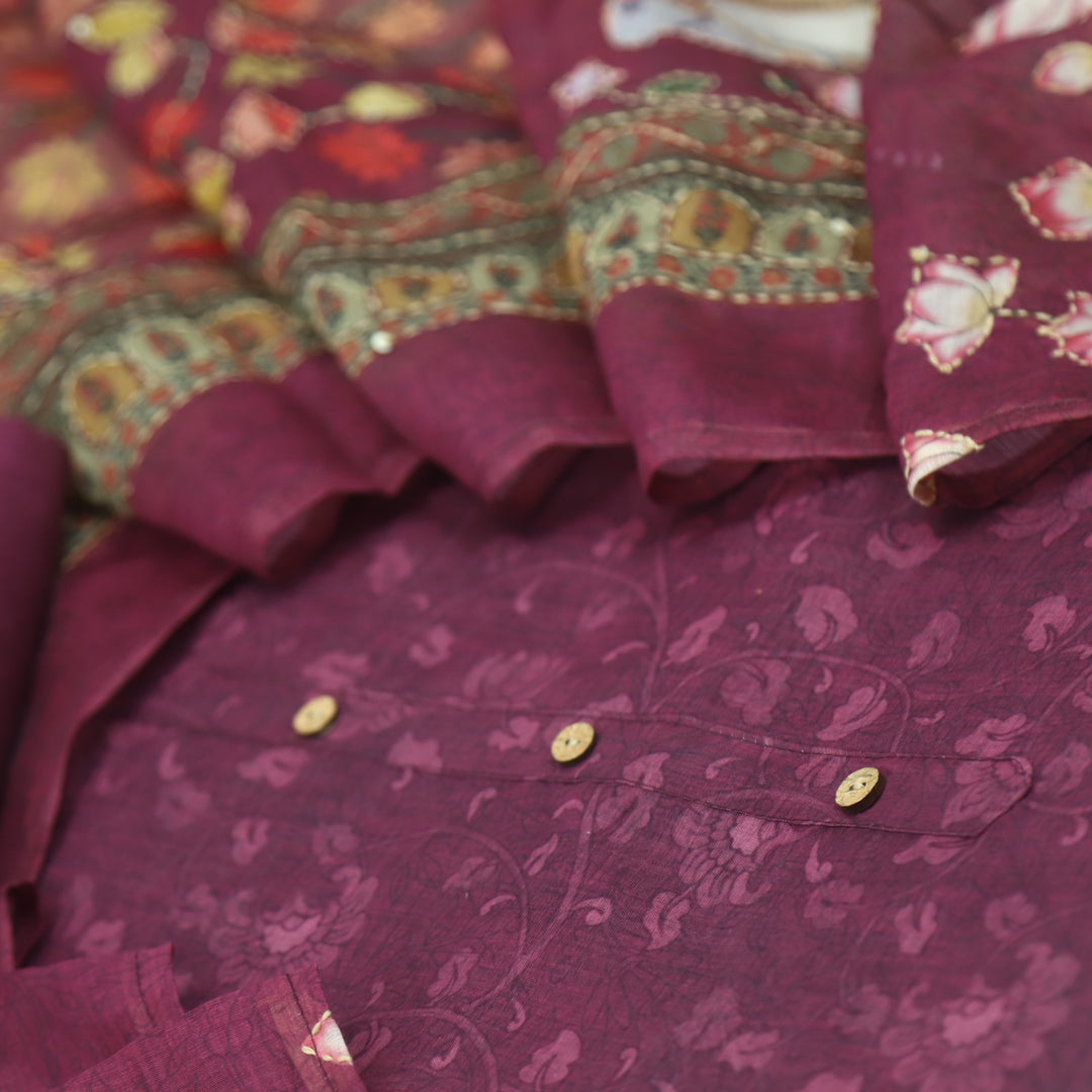 Kohinoor Eggplant Purple Digital Pichwai Print Chanderi Suit Set
