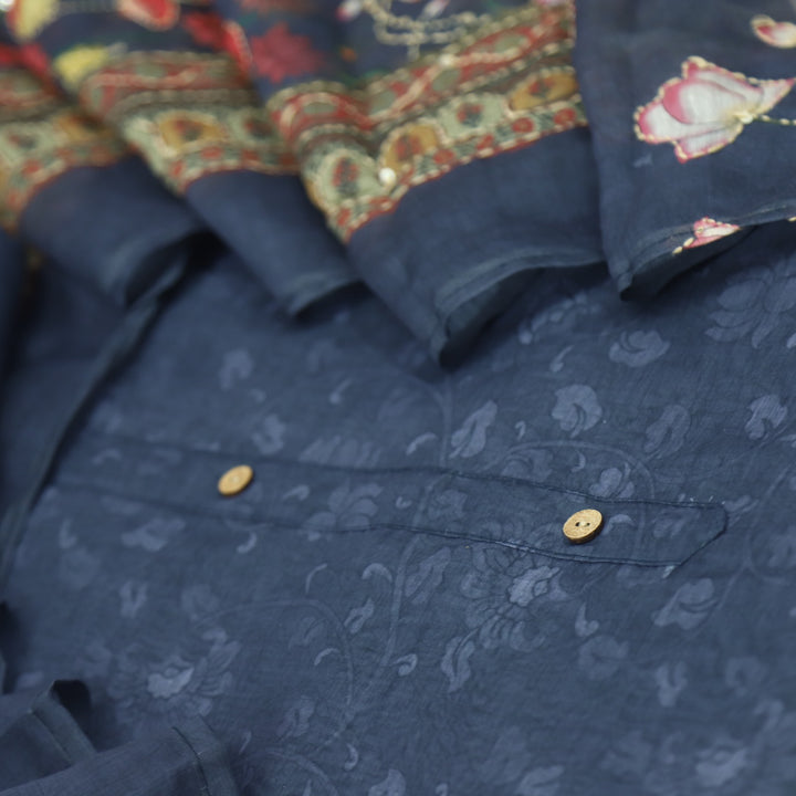 Kohinoor Shadow Blue Digital Pichwai Print Chanderi Suit Set