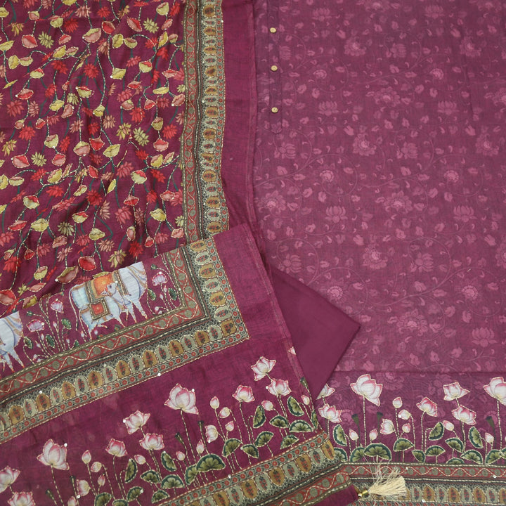 Kohinoor Eggplant Purple Digital Pichwai Print Chanderi Suit Set