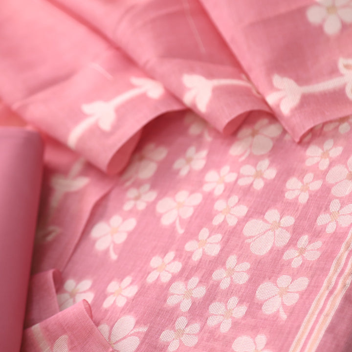 Jannat Flamingo Pink Authentic Jamdani Top and Jamdani Dupatta