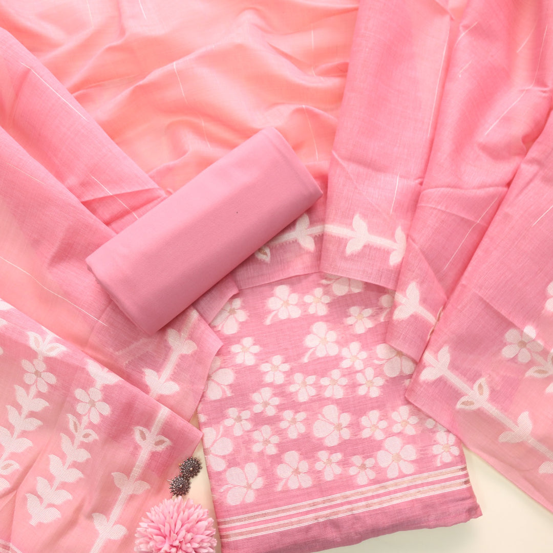 Jannat Flamingo Pink Authentic Jamdani Top and Jamdani Dupatta