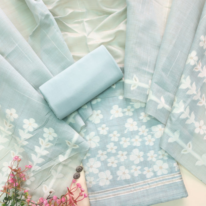 Jannat Baby Blue Authentic Jamdani Top and Jamdani Dupatta