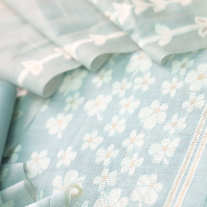 Jannat Baby Blue Authentic Jamdani Top and Jamdani Dupatta