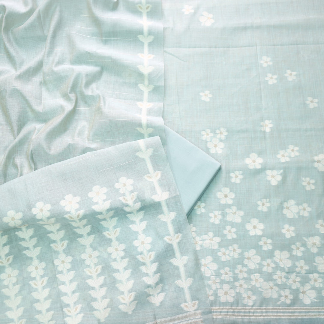 Jannat Baby Blue Authentic Jamdani Top and Jamdani Dupatta