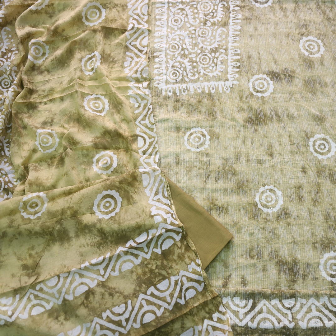 Gulshan Mustard Yellow Mirror Work with Running Stitch Printed Cotton Suit Set