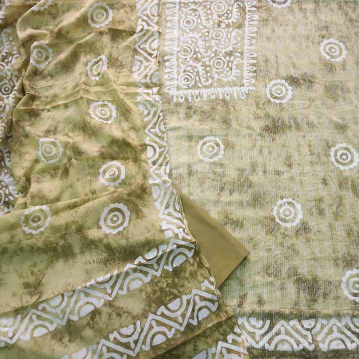 Gulshan Mustard Yellow Mirror Work with Running Stitch Printed Cotton Suit Set