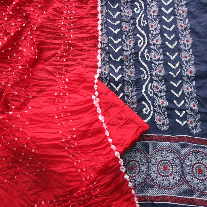 Bandegi Denim Blue Authentic Bandhej with Thread Work Cotton Suit Set