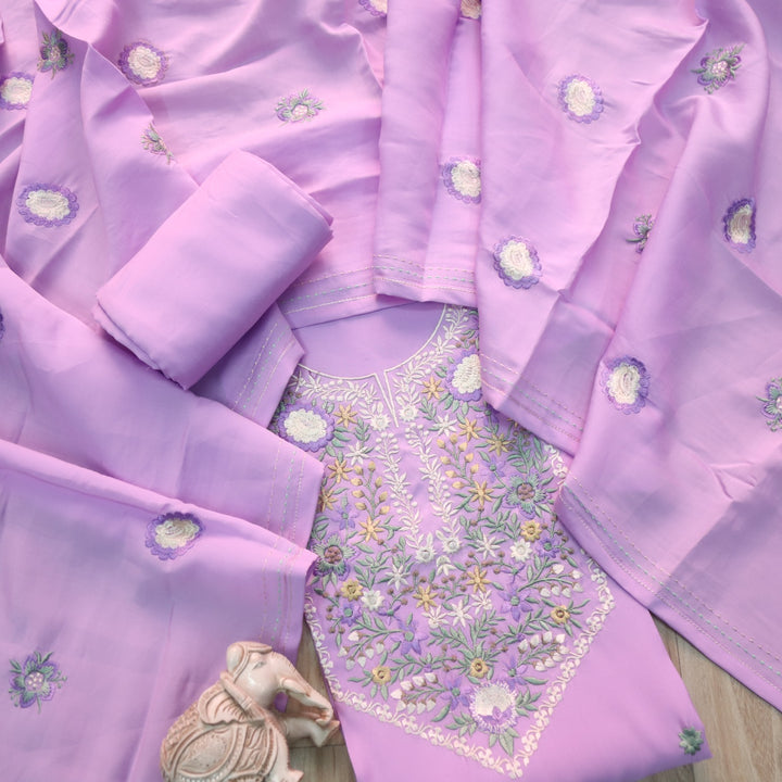 Afreen Lavender Purple Thread Embroidery Neck Work Modal Suit Set