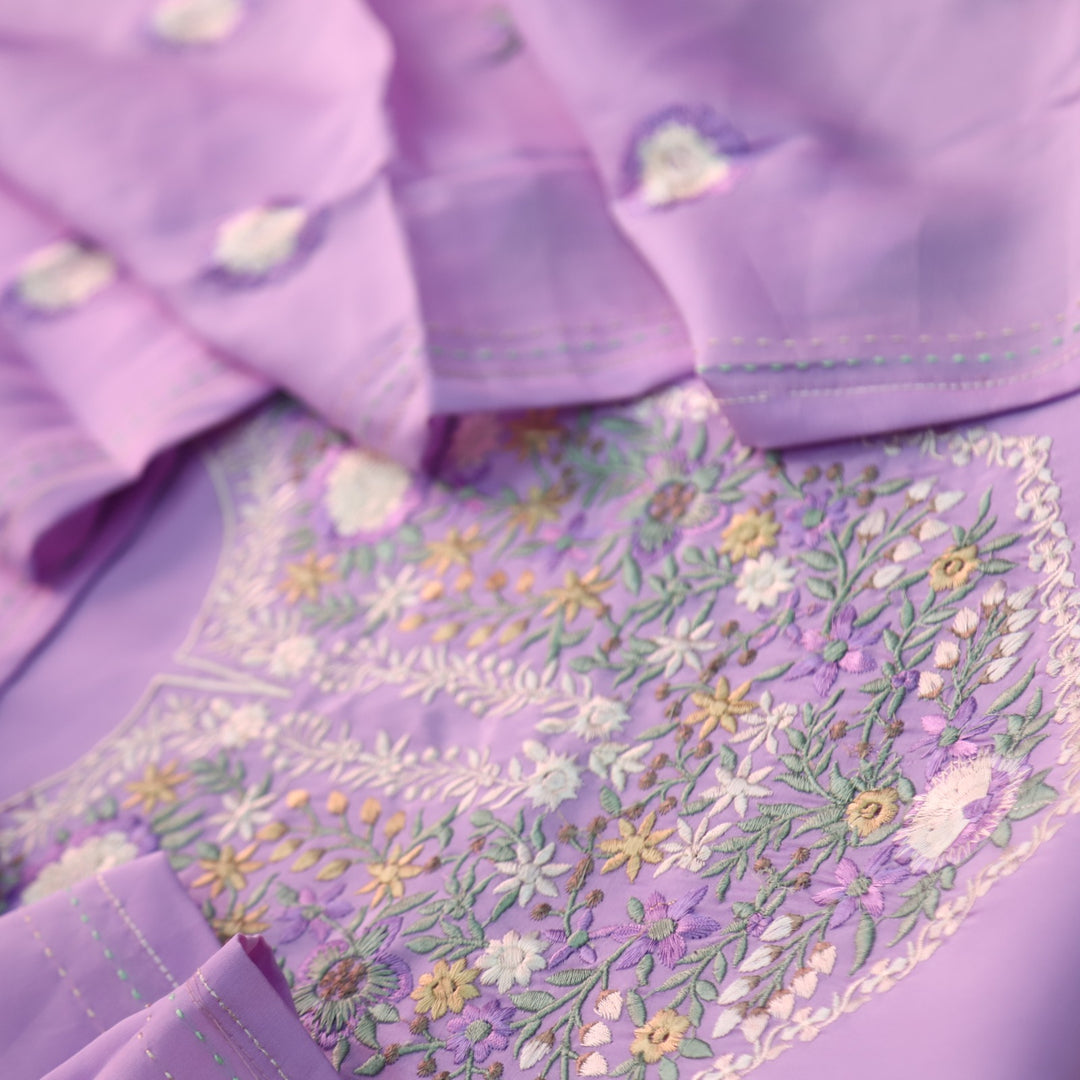 Afreen Lavender Purple Thread Embroidery Neck Work Modal Suit Set