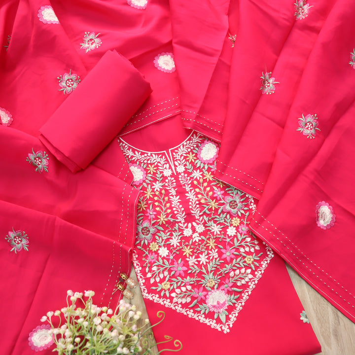 Afreen Rani Pink Thread Embroidery Neck Work Modal Suit Set