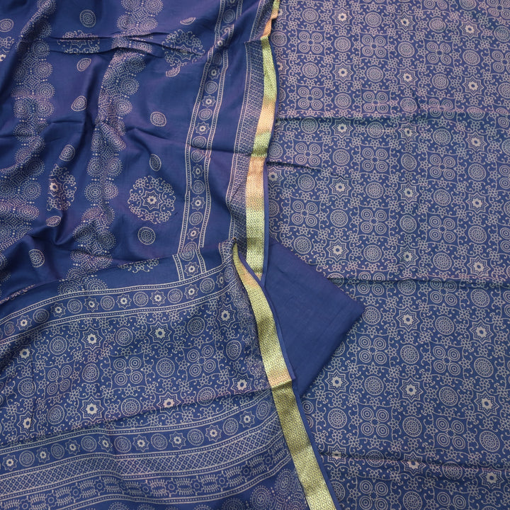 Ruhani Blue Printed with Mangalgiri Hem Jam Cotton Top Suit Set D2