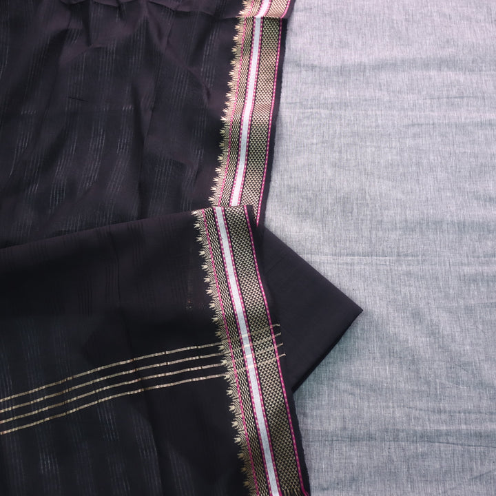 Sanskruti Light Grey with Black Dupatta South Cotton Temple Hem Suit Set