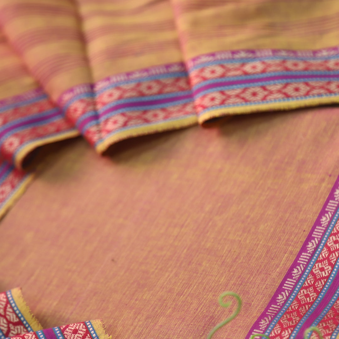 Sanskruti Skin Beige with Purple Dupatta South Cotton Mangalgiri Hem Suit Set