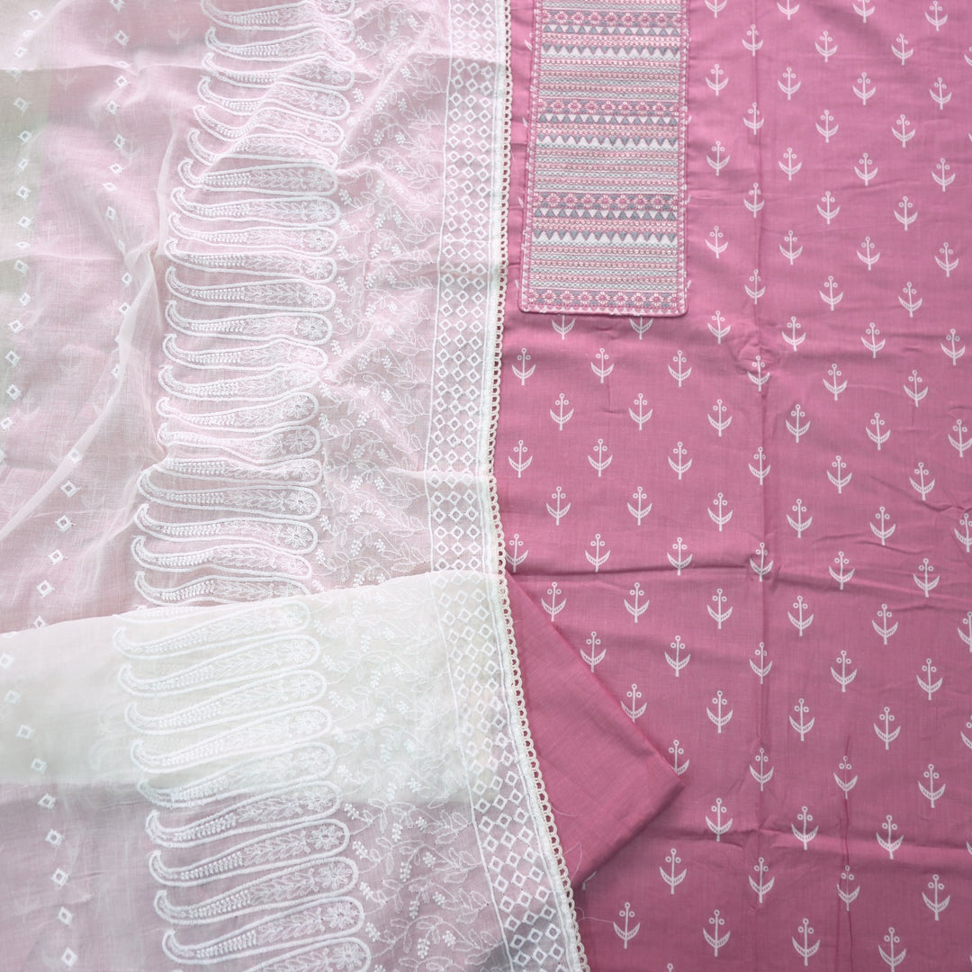 Sarkaare Pink Thread Work with Sequence Digital Printed Cotton Suit Set