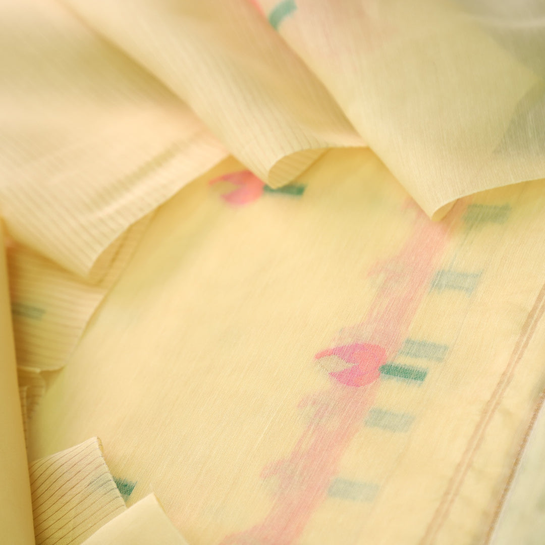 Raina Pineapple Yellow with Pink Authentic Jamdani Weaved Suit Set