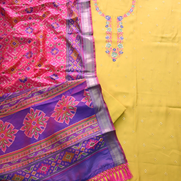 Sufiyana Dijon Yellow Cross-Stitch Embroidered Neck Modal Suit Set
