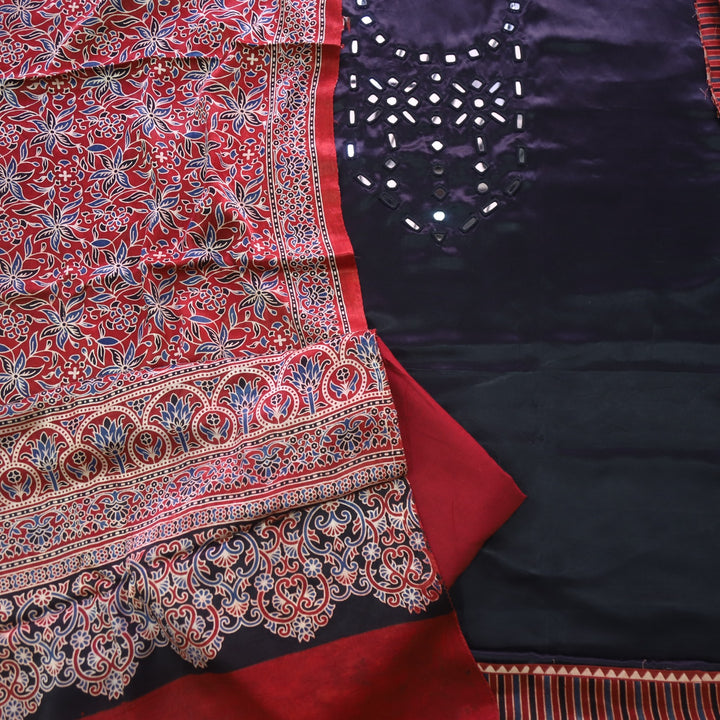 Haniya Black Authentic Mashru Top with Mirror work and Stole dupatta set
