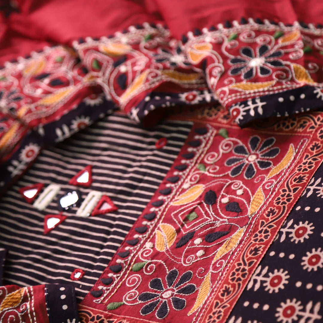 Khairiyat Rouge Black Kutch Neck Inspired Neck Work Cotton Suit Set