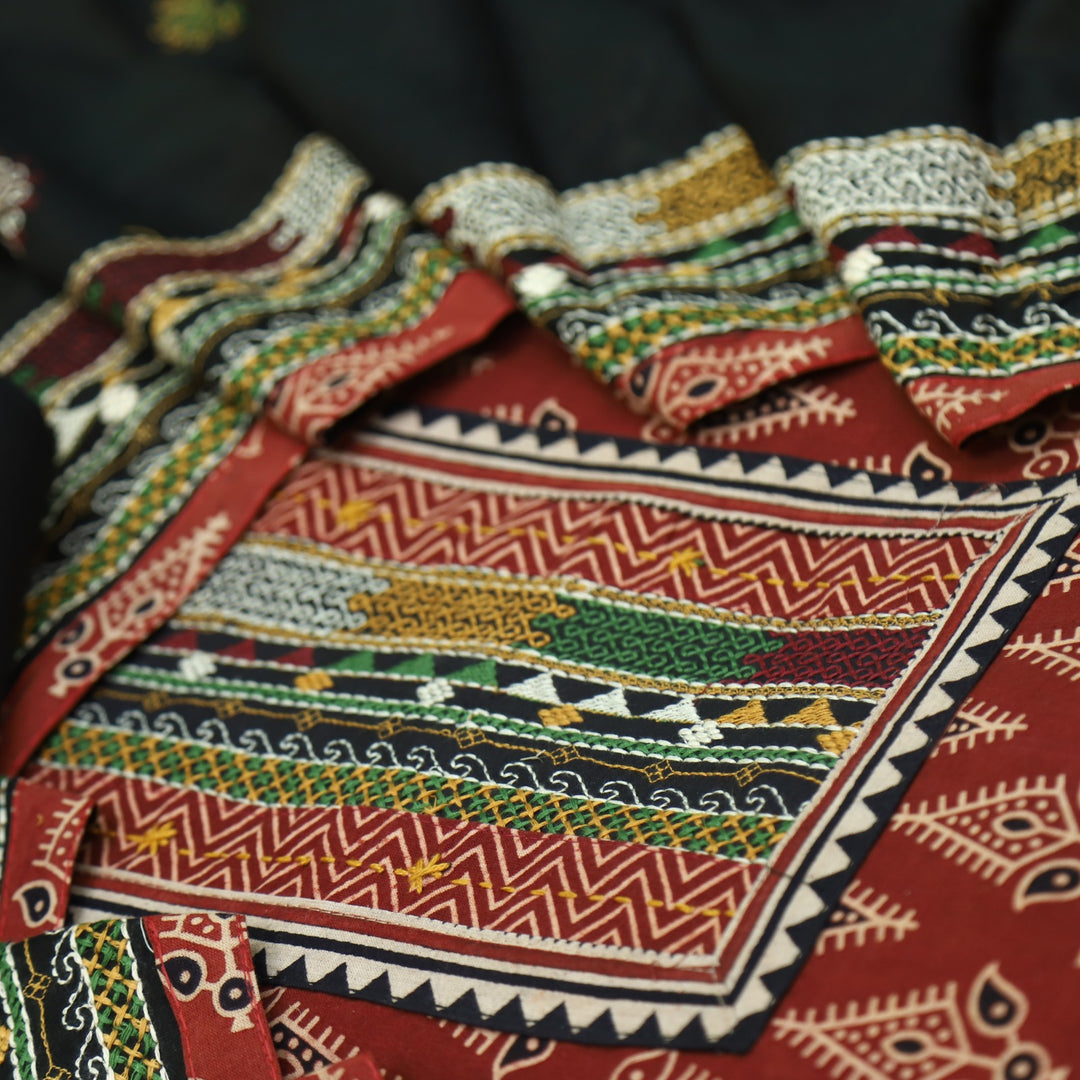Khairiyat Juicy Red Kutch Neck Inspired Neck Work Cotton Suit Set