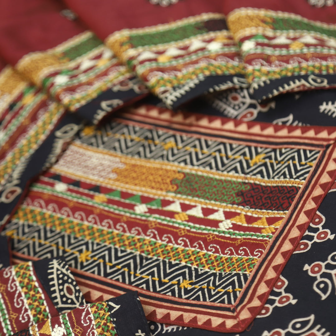 Khairiyat Shadow Black Kutch Neck Inspired Neck Work Cotton Suit Set