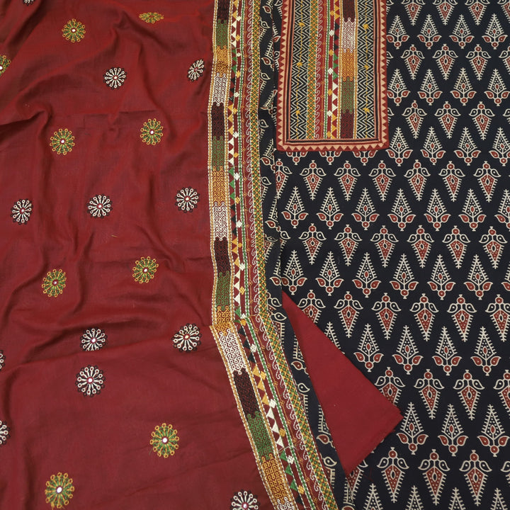 Khairiyat Shadow Black Kutch Neck Inspired Neck Work Cotton Suit Set