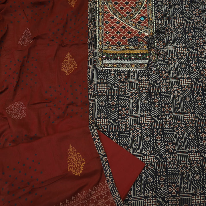 Khairiyat Night Black Kutch Work Angrakha Style Cotton Suit Set