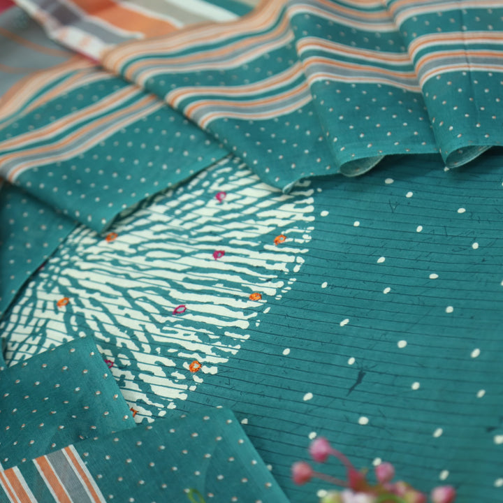 Riwayaat Teal Blue Mirror Work Printed Cotton Suit Set