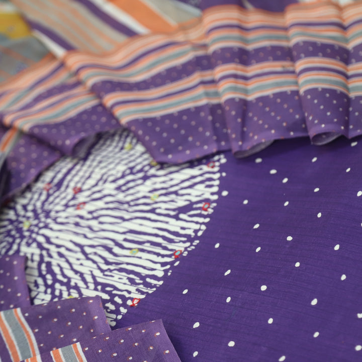 Riwayaat Violet Purple Mirror Work Printed Cotton Suit Set