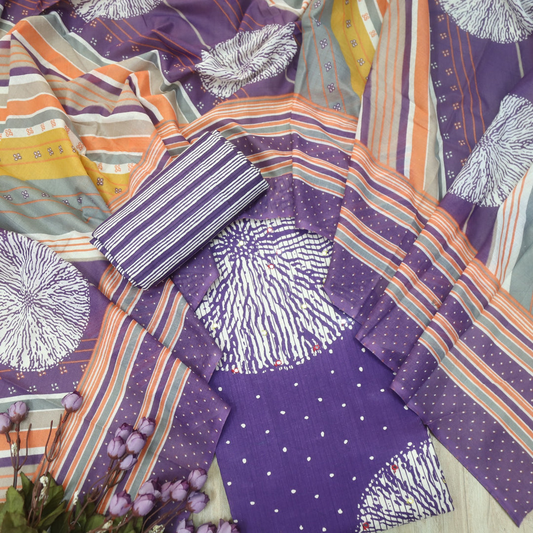 Riwayaat Violet Purple Mirror Work Printed Cotton Suit Set