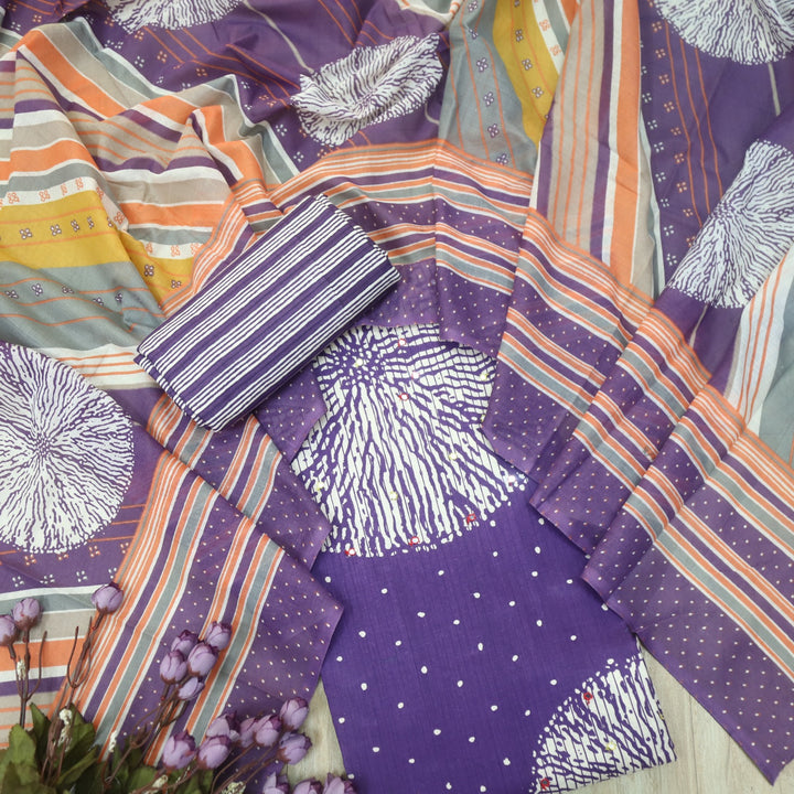Riwayaat Violet Purple Mirror Work Printed Cotton Suit Set