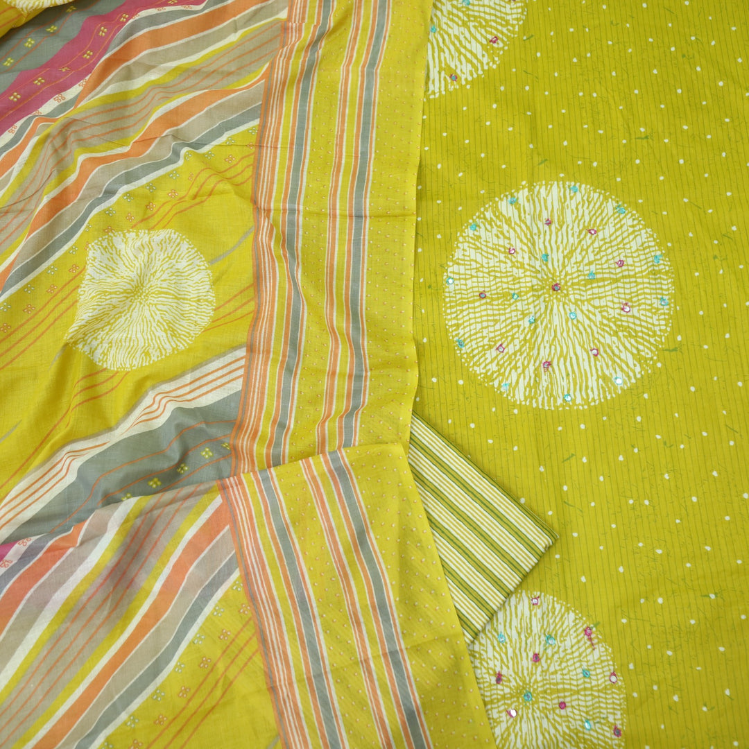 Riwayaat Canary Yellow Mirror Work Printed Cotton Suit Set